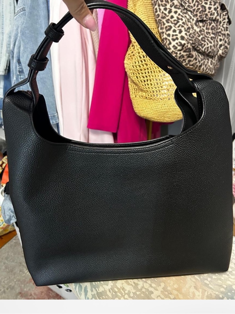 Minimalist Black Pebbled Leather Shoulder Bag for Women